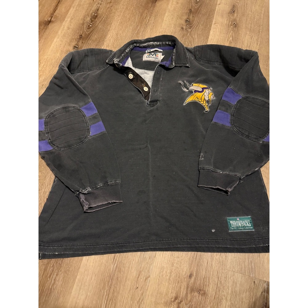 Vintage Vikings‎ NFL Throwbacks Rugby Shirt Long Sleeve Patches Rare Mens Size M